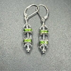 Handmade Swarovski Crystal & Sterling Silver Drop Earrings Clear & Green Sparkel